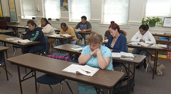 Basic Skills students work in their classroom.
