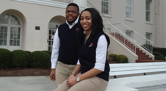 Career and College Promise couple in front of Main Building