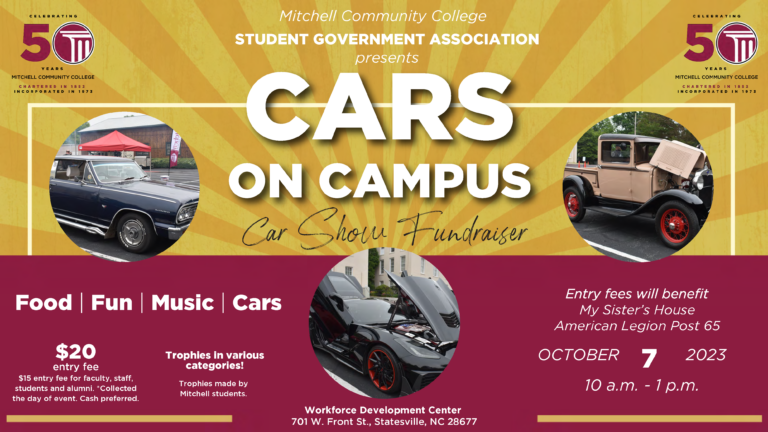 Banner that reads "Cars on Campus | Car Show Fundraiser | October 7, 2023 | 10 a.m. - 1 p.m.".