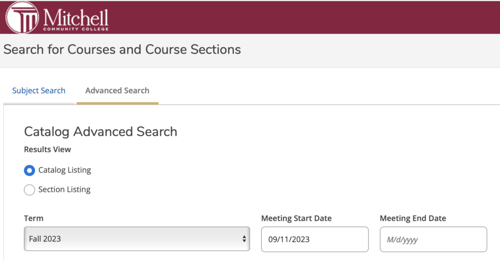 Screenshot of "Catalog Advanced Search under the Advanced Search tab" in Self-Service.